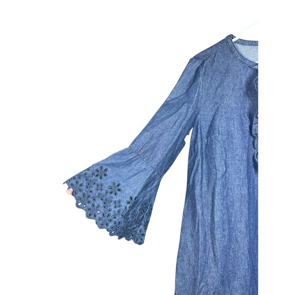 Draper James Womens Size 10 Denim Chambray Dress Ruffle Front Bell Sleeve - Picture 5 of 14